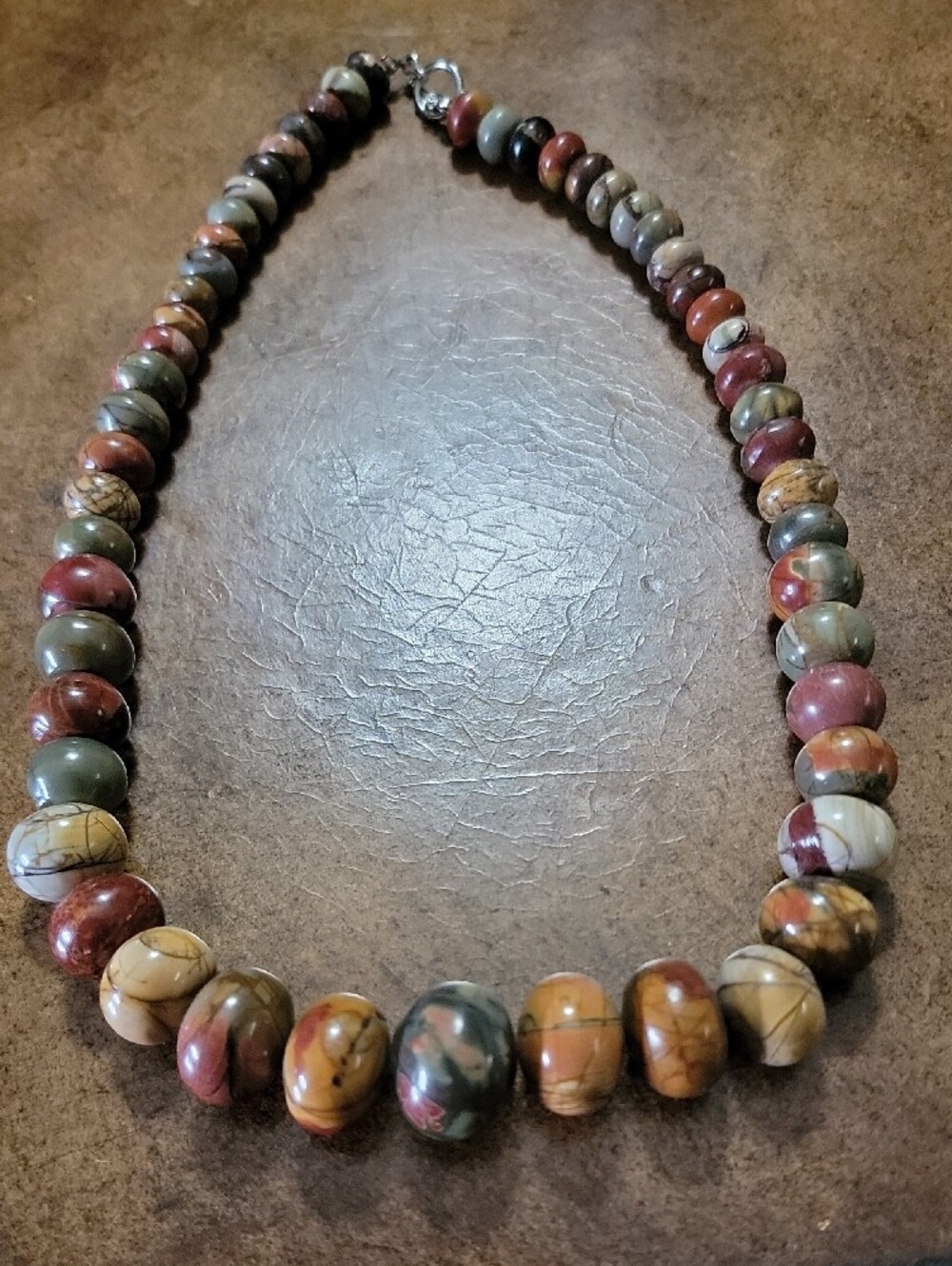 Artisan Red Tan Cream and Gray Jasper Bead Necklace - Picture 6 of 6